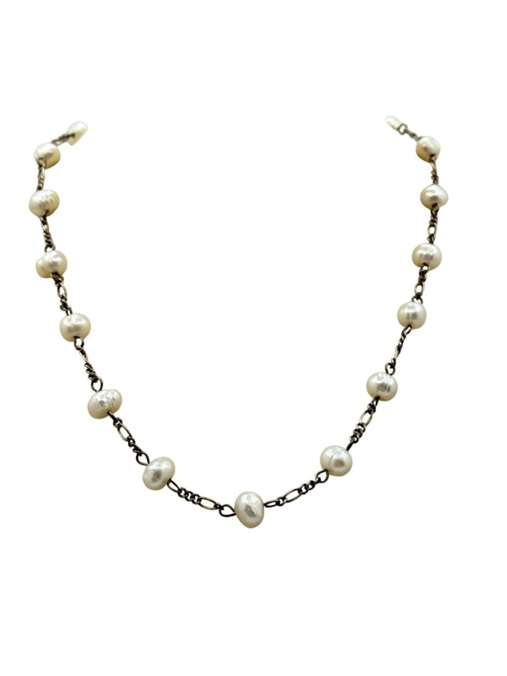 Artisan Crafted Sterling Silver Freshwater Pearl Choker Hand Made Necklace 15"